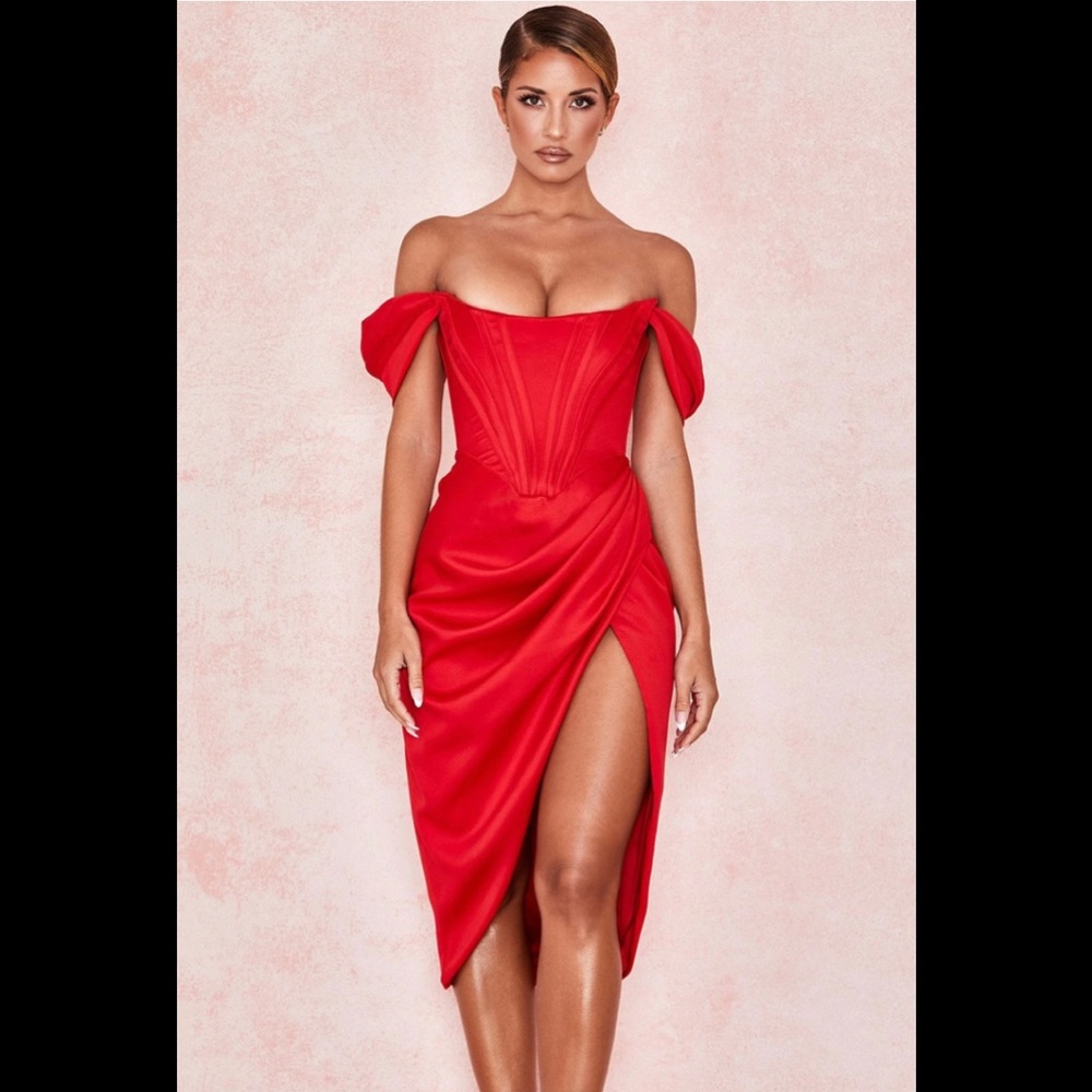 Talin Red Keren Off The Shoulder Cocktail Dress